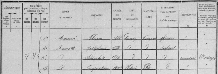 Th&eacute;ophile RAMETTE et sa famille sur le recensement d'H&eacute;rin de 1906