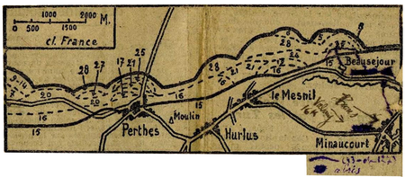 Plan de l'avancée de l'armée française dans la région de Perthes-les-Hurlus daté du 15 février 1915