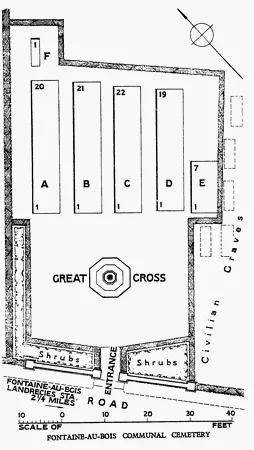 Plan du cimetière militaire de Fontaine-au-bois et de son carré militaire